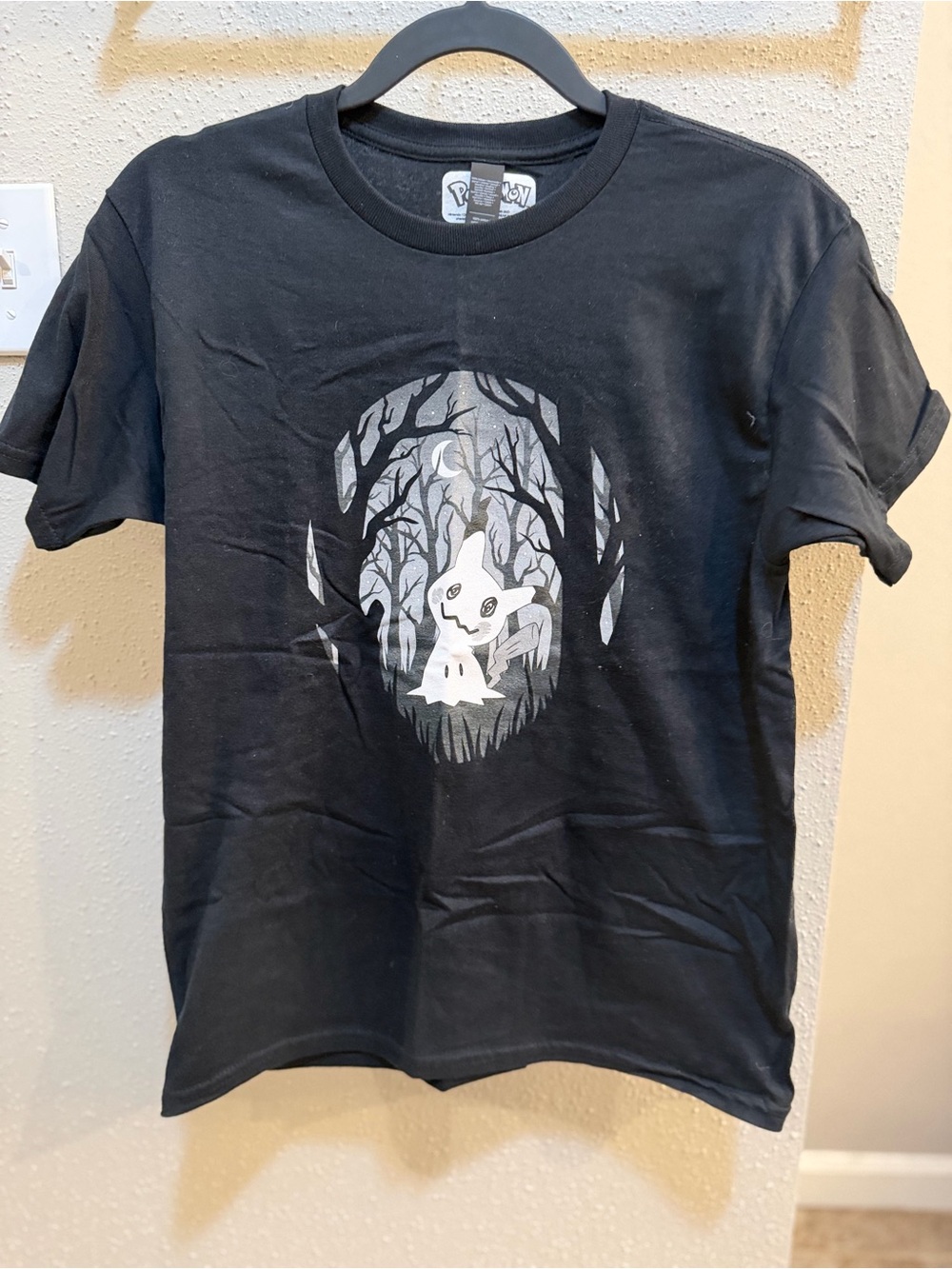 Black Graphic Tee with Ghost Forest Design